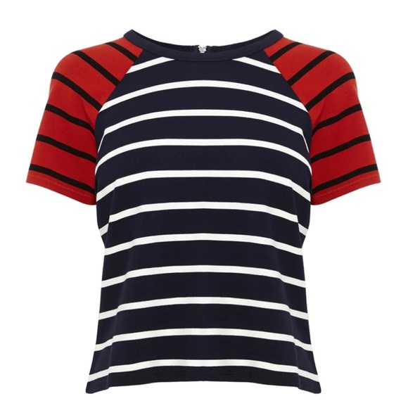 Karen Millen Size 8 Colorblock striped Short Sleeve Tee Top - Picture 1 of 5